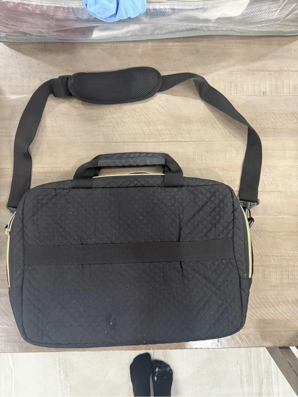 BAGSMART Quilted Black Laptop Messenger with Yellow Accent